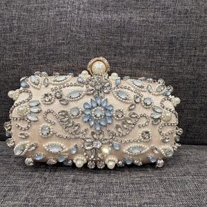 Nude / cream rhinestone and beaded clutch purse
